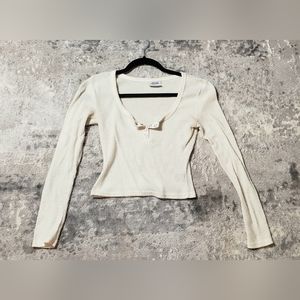 Long Sleeve Crop Top, Cream, The Cozy Collection
